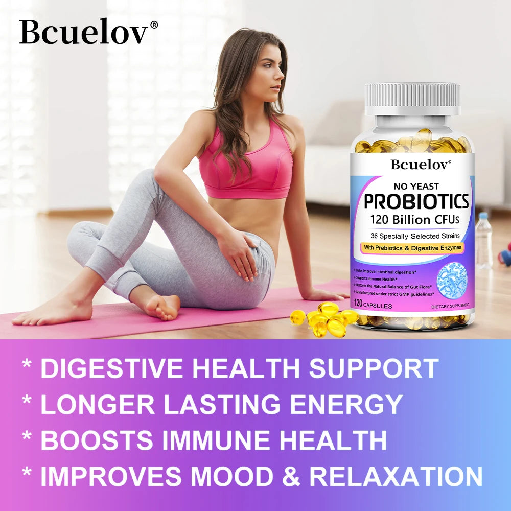 Probiotics 120 Billion CFU 36 Strains Contains Prebiotics and Digestive Enzymes for Digestion and Immune Support Vegan, Non-GMO