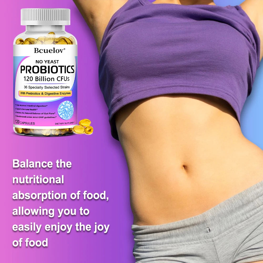 Probiotics 120 Billion CFU 36 Strains Contains Prebiotics and Digestive Enzymes for Digestion and Immune Support Vegan, Non-GMO