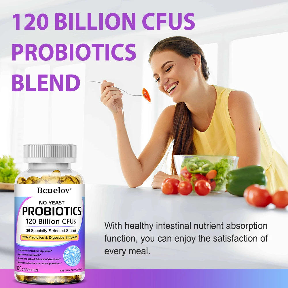 Probiotics 120 Billion CFU 36 Strains Contains Prebiotics and Digestive Enzymes for Digestion and Immune Support Vegan, Non-GMO