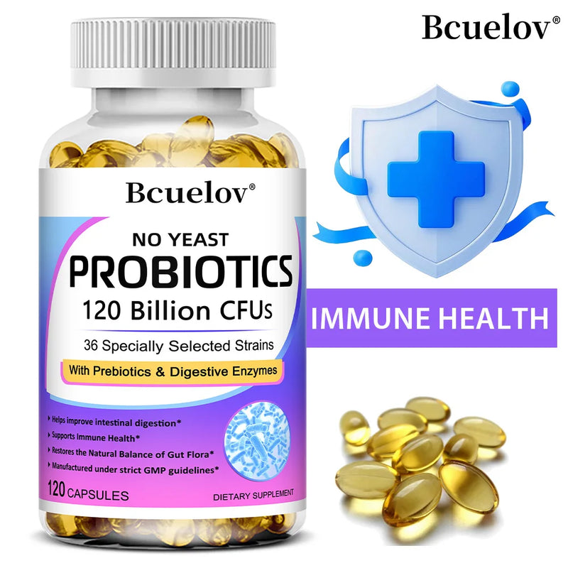 Probiotics 120 Billion CFU 36 Strains Contains Prebiotics and Digestive Enzymes for Digestion and Immune Support Vegan, Non-GMO